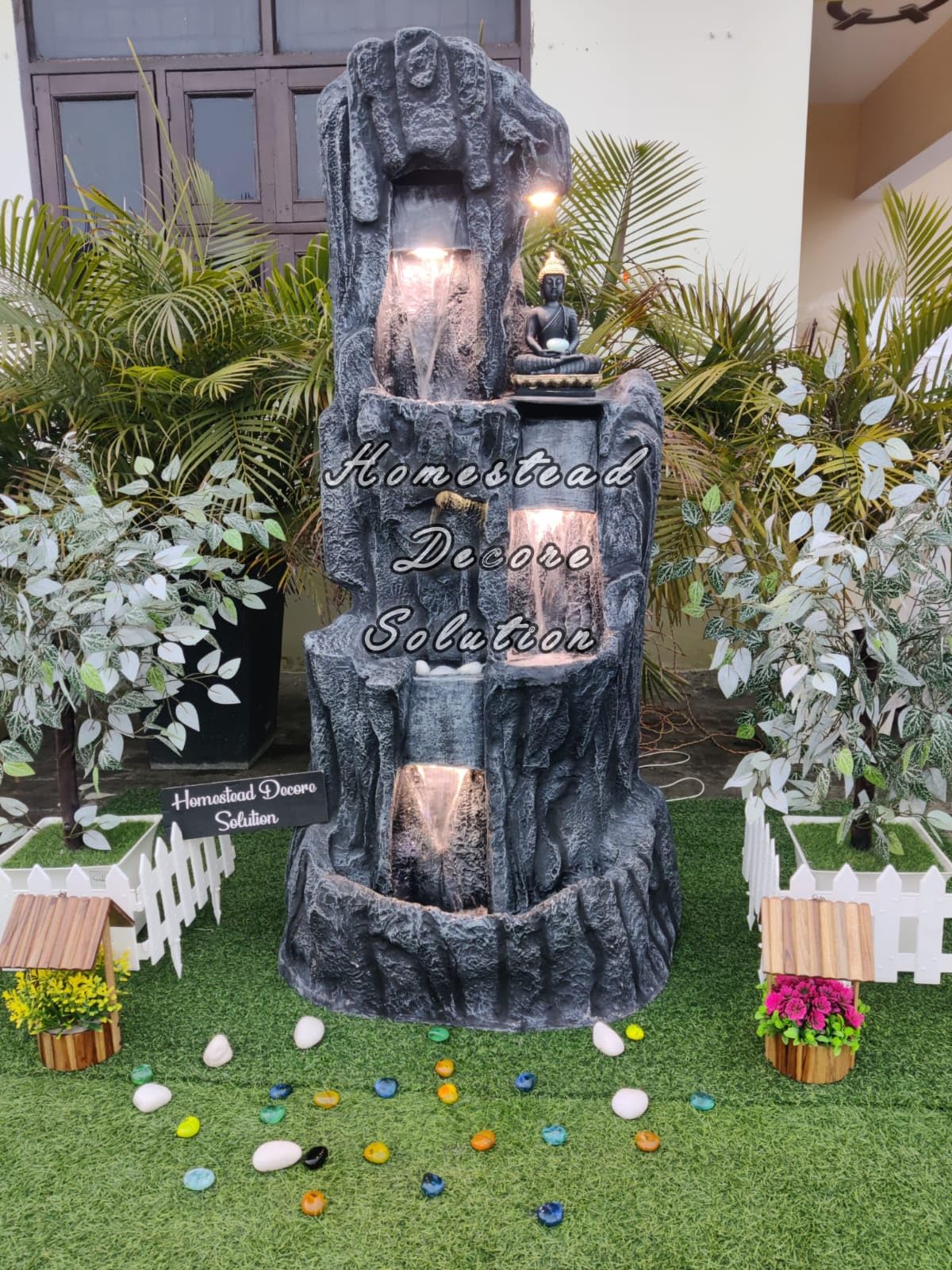 Homestead Decore Solution Jambu Buddha Water Fountain with LED Light Big Size 5.5 Feet, Rock Style, Multi-Tier Cascading, Decorative Home Living Room Office Garden Indoor Outdoor Decor, Fiber, Grey-image-46