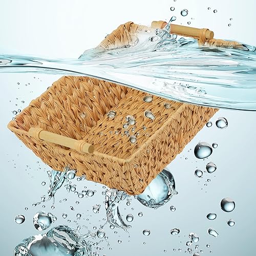 Miniatura 4 de GRANNY SAYS Cestas de almacenamiento de mimbre, cestas de mimbre para organizar, cesta grande con asas, cesta tejida impermeable, cestas de