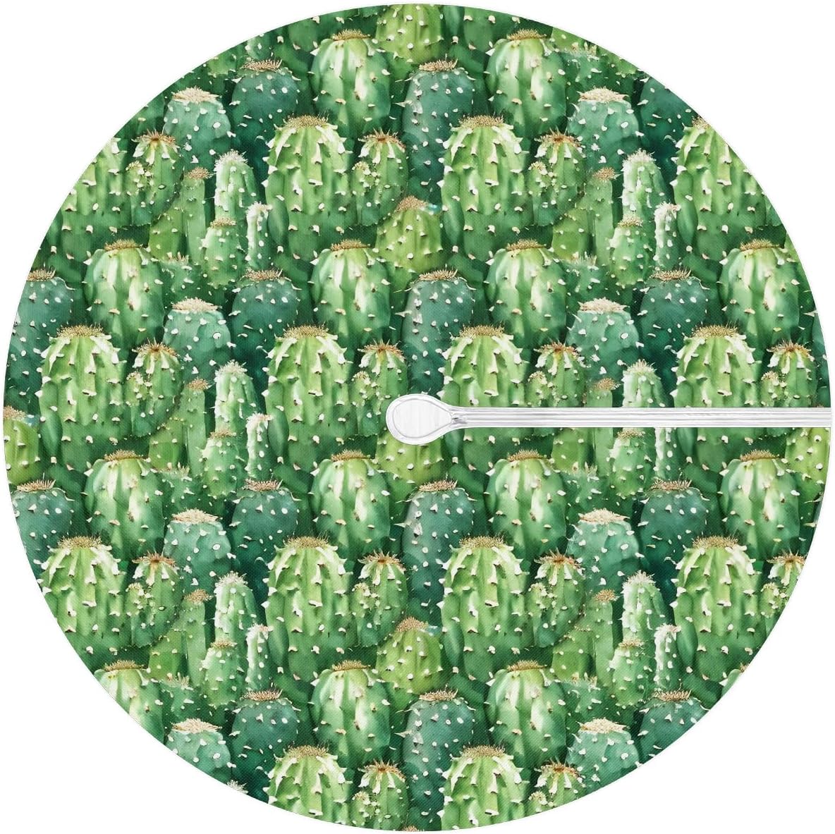 Cactus Placemats Round Outdoor Tablecloth with Umbrella Hole and Zipper Waterproof Fitted Tablecloth with Elastic Edge Table Cover for Picnic Garden, 45''-56''