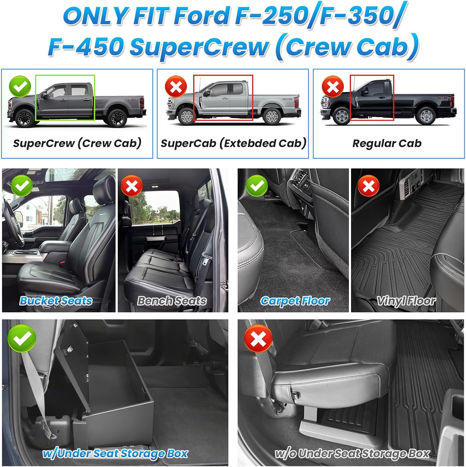 Cartist Floor Mats for 2017-2024 2025 2026 Ford F-250/F-350/F450 Super Duty Crew Cab w/Under Seat Storage, All Weather Floor Liners for F-250 Accessories, Heavy Duty Car Mats, Car Accessories - Image 2