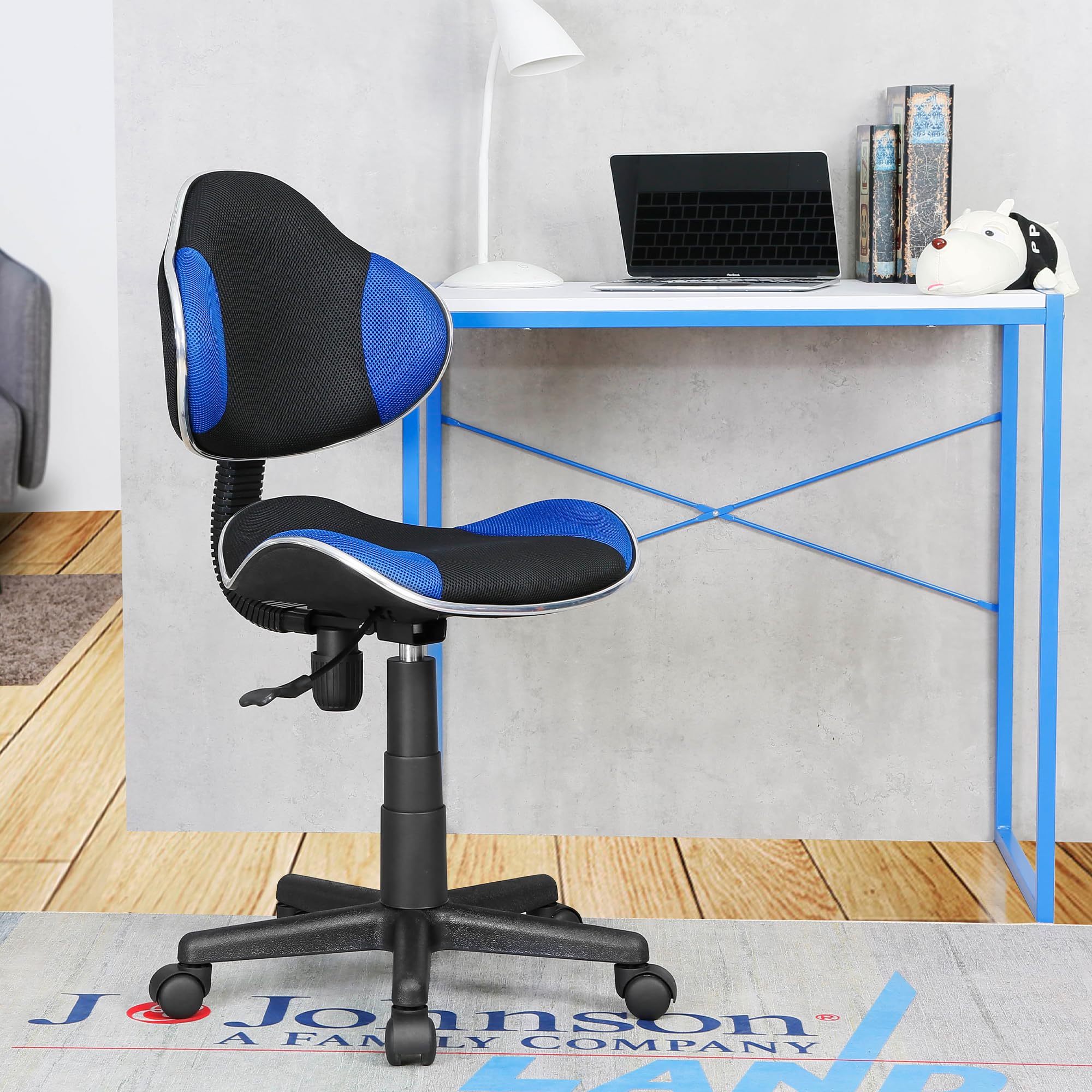 JJS Home Office Low Back Computer Executive Chair Ergonomic Mesh Chair with Extra Large Base and Pads Black-Blue