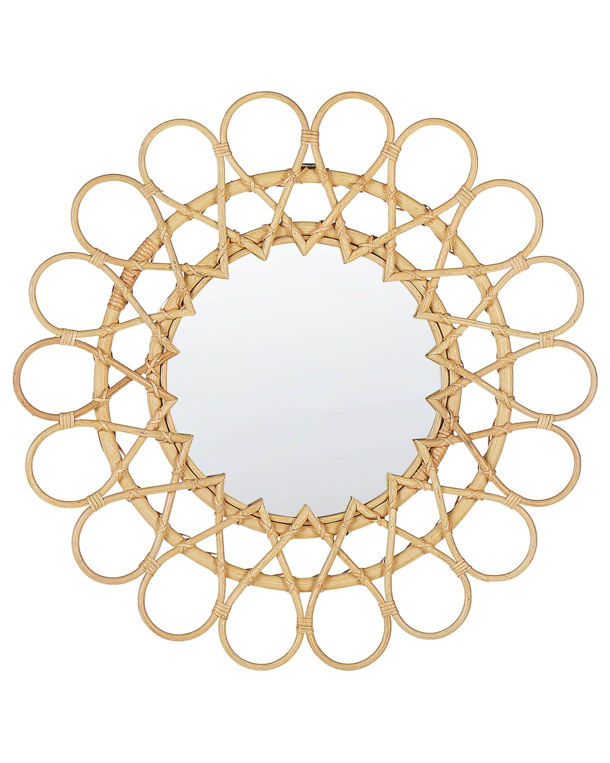 Miroir Mural Rond Moderne en Rotin Forme de Soleil ø 60 cm Naturel Babai