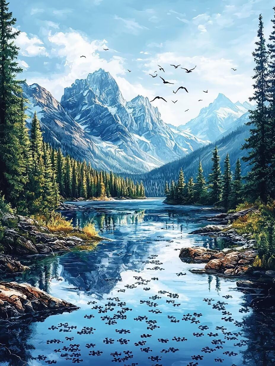 Hyupuanj Zestaw do malowania diamentami 5D DIY Lake Mountain, 91 x 122 cm h