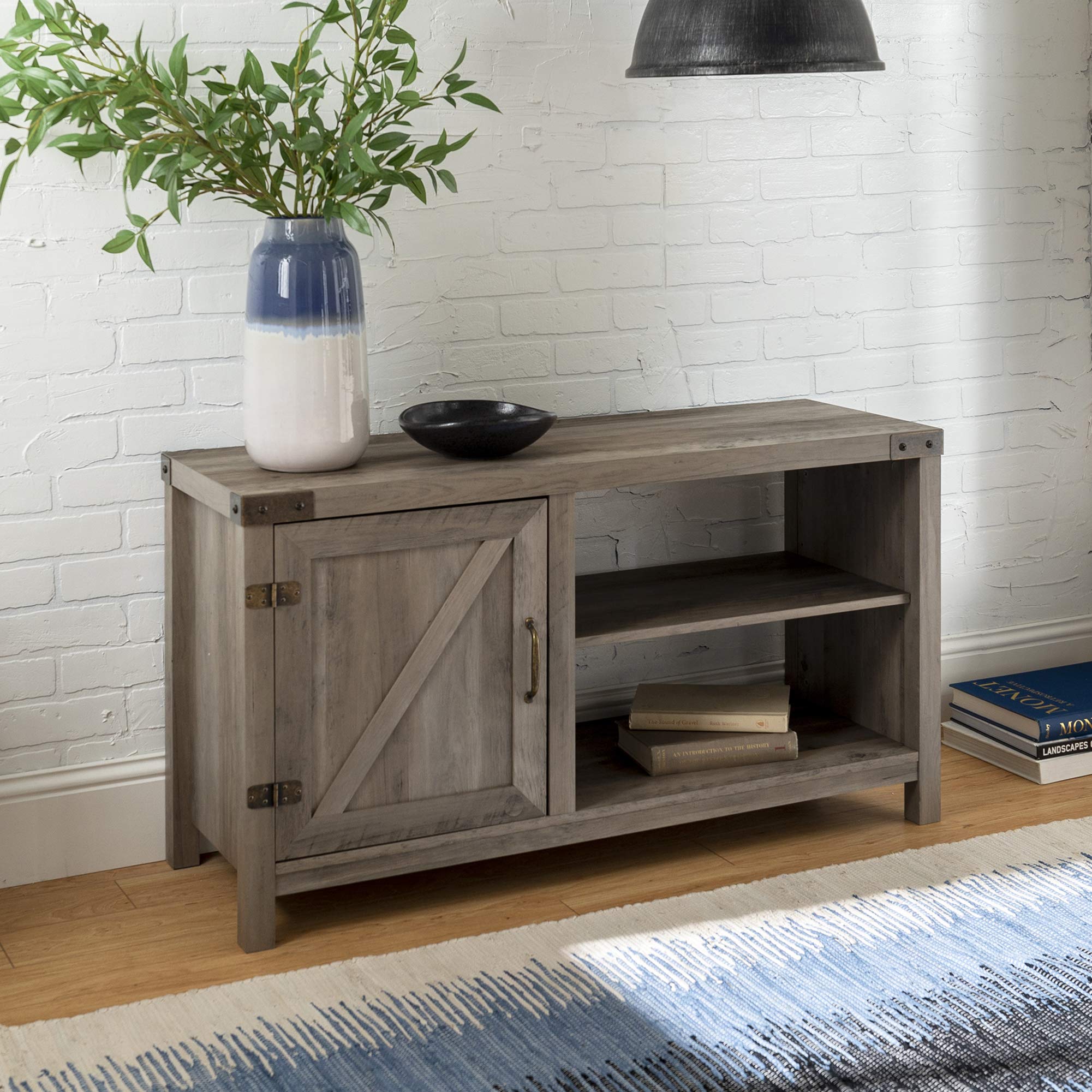 Eden Bridge Designs 44" Rustic Farmhouse Cottage Country TV Stand, TV Console with Storage, Cabinet with Adjustable Shelves High-Grade MDF, Grey Wash