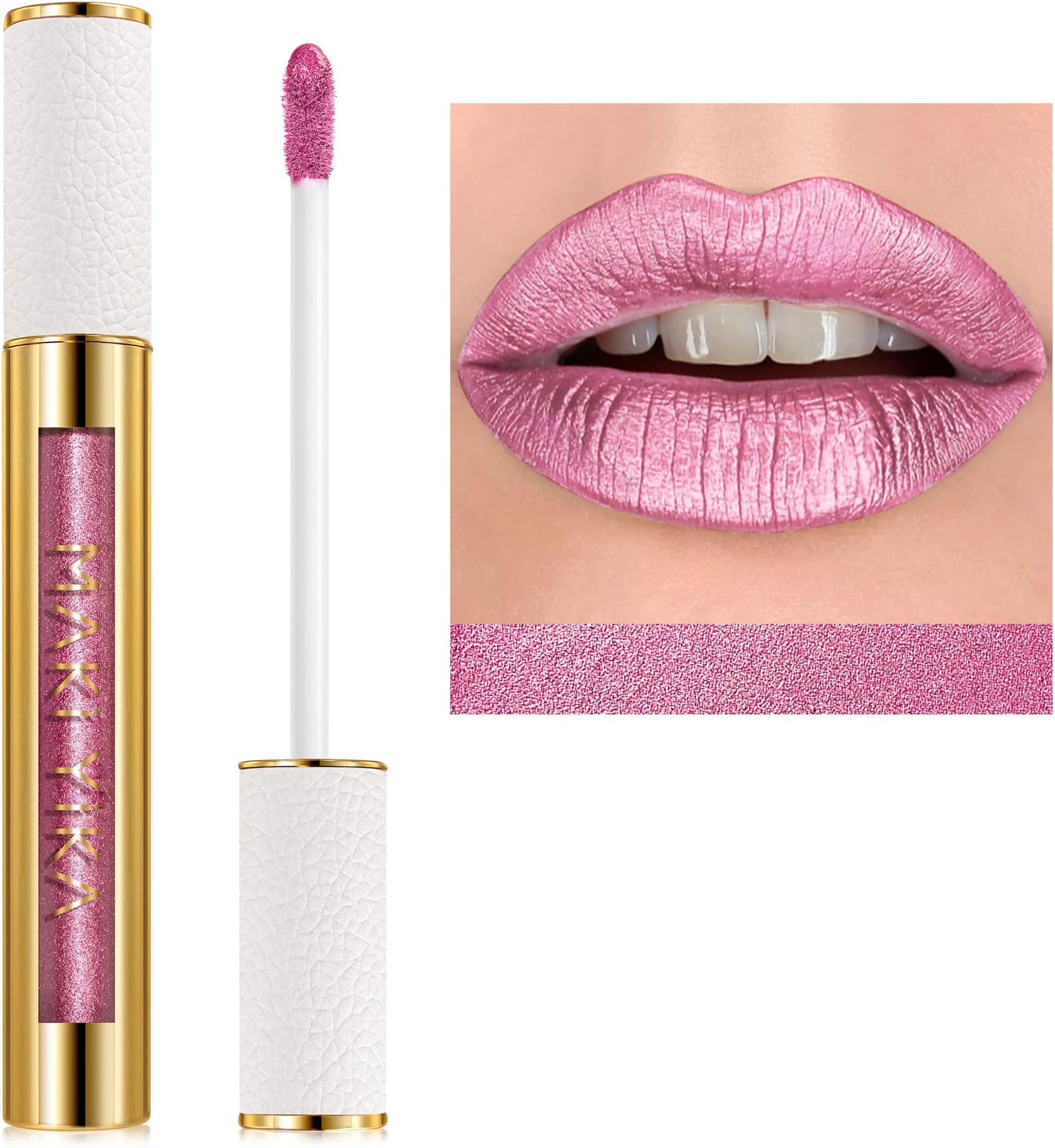 MAKI YIKA Pink Lipstick for Women Metallic Lipsticks Glitter Long Lasting Lipstick No Smudge No Transfer Liquid Lip Gloss (BR013 First Love)