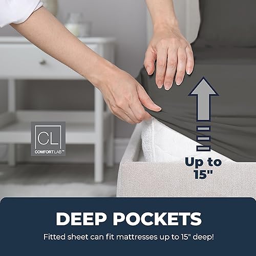 Miniatura 5 de Comfort Lab - Juego de sábanas y fundas de almohada refrescantes de 4 piezas, tecnología que absorbe la humedad, microfibra cepillada con sábana