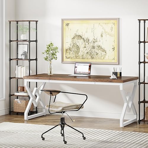 Miniatura 4 de Tribesigns Escritorio ejecutivo de 63 pulgadas, escritorio de oficina grande con marco de metal, escritorio ergonómico para computadora de