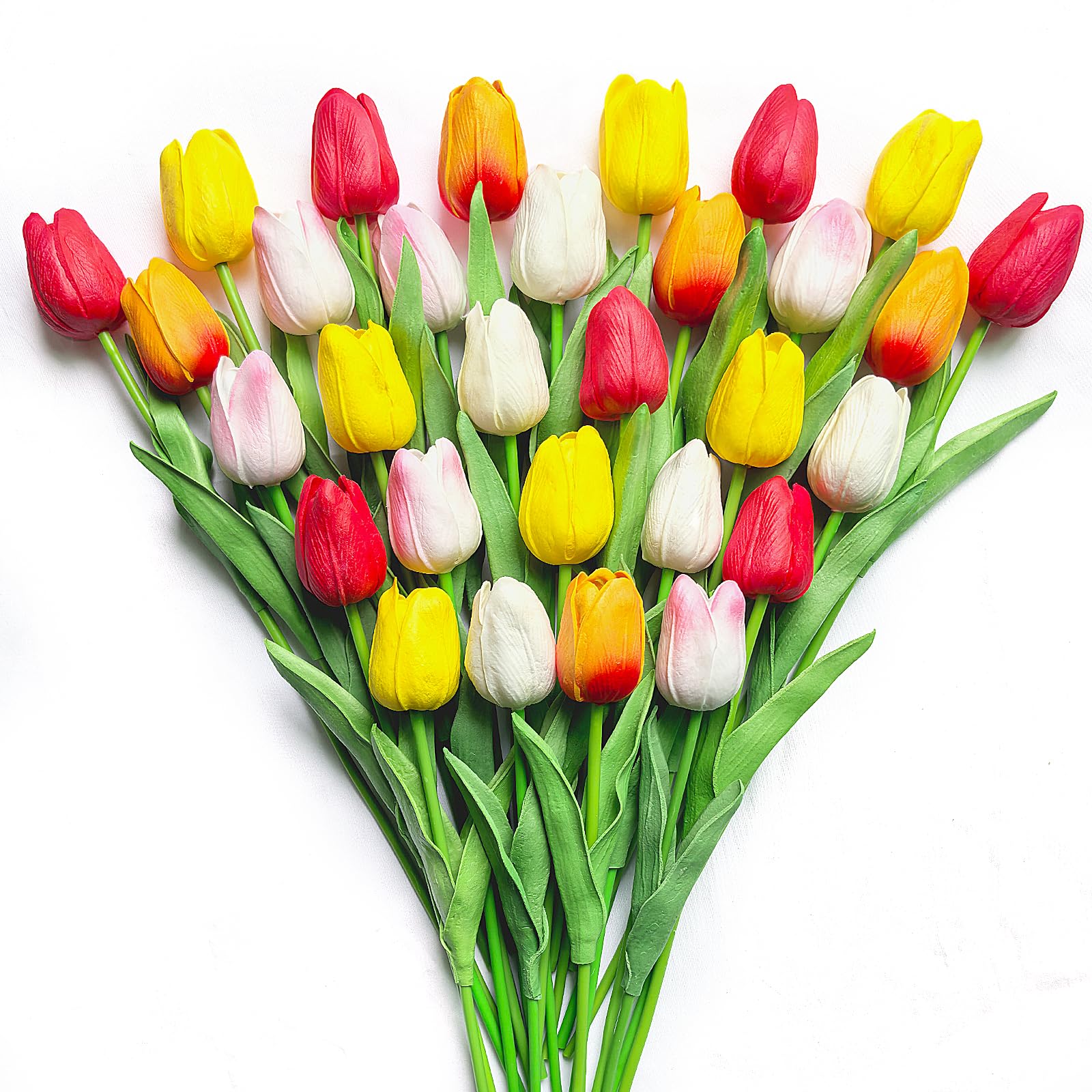 30 PCS Artificial Tulips Real Touch Tulips 35cm/13.5inch Long Stem Fake Flowers Silk Flowers for Spring Easter Mother's Day Decorations (MixedColor) image 6