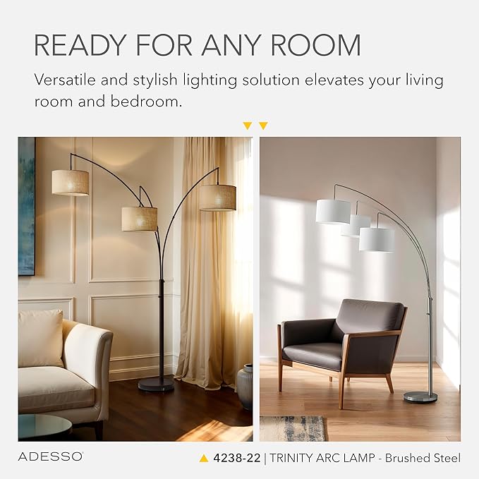 Adesso Adesso 4238-26 Trinity Arc Vloerlamp Antiek Bronzen Afwerking, Beige Jute Lamp. Home Decor Lampen en Verlichtingsarmaturen, 82" photo 3