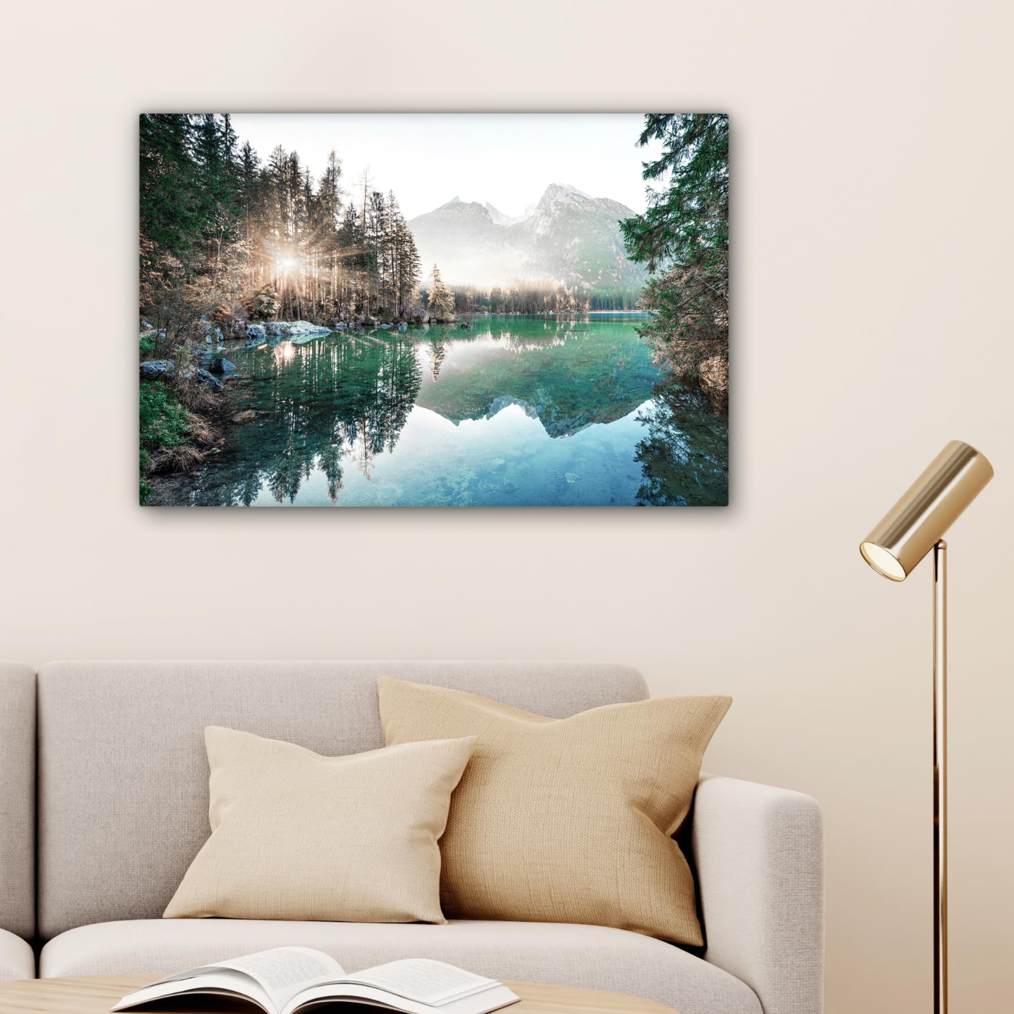 MuchoWow Bilder 90x60 cm Leinwand Kunstdruck Wandbild Natur Bäume Berge See Wohnzimmer Deko