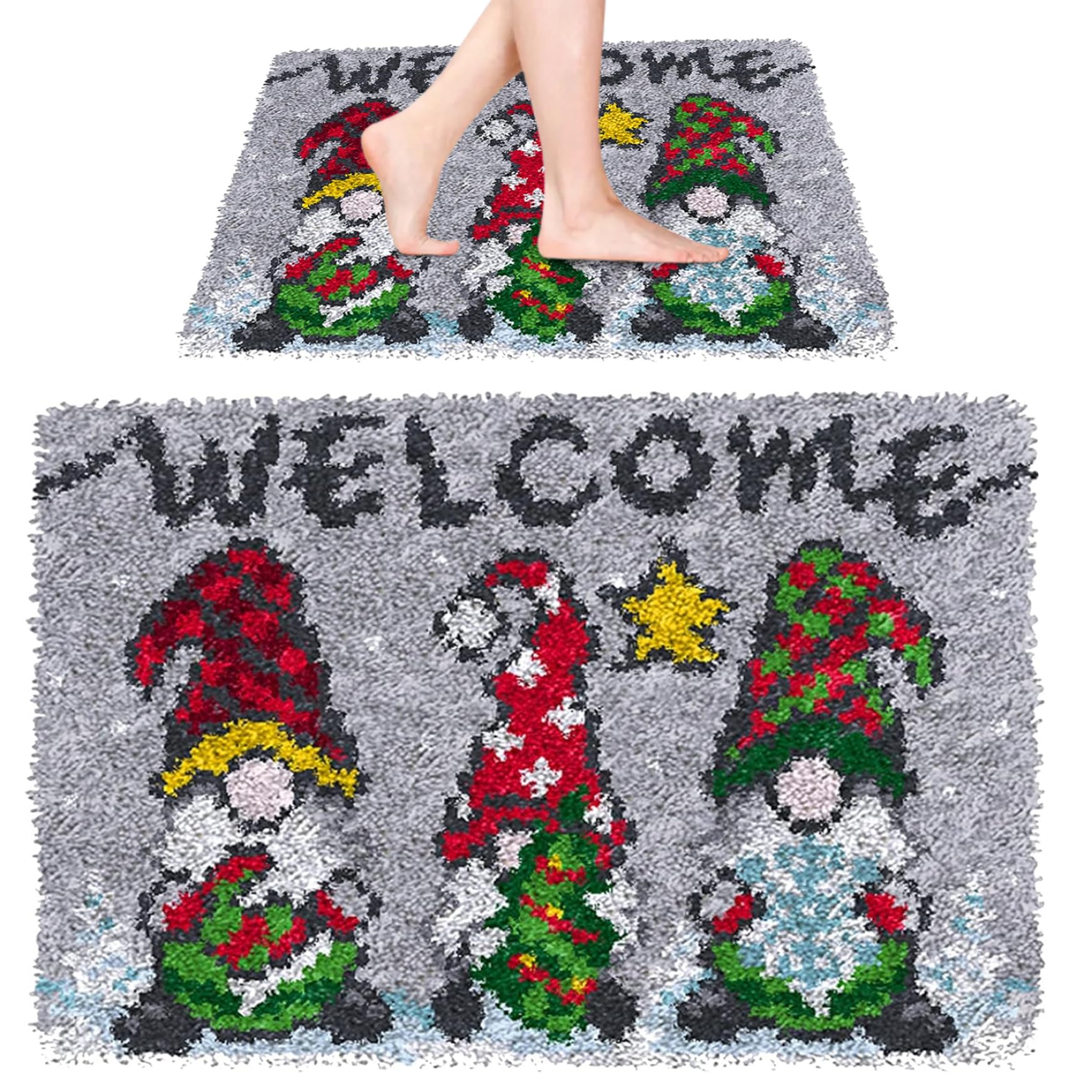 Kit ganci a chiavistello per adulti, kit di arazzi incompiuti stampati di Natale, kit di tappeti per bagno fai -da -te, kit di recitazione da ricamo a tappeto per adulti per bambini principianti