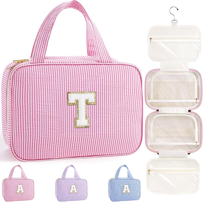 Necessaire suspensa de viagem TOPEAST em poliéster, rosa, com divisórias e gancho giratório, modelo T