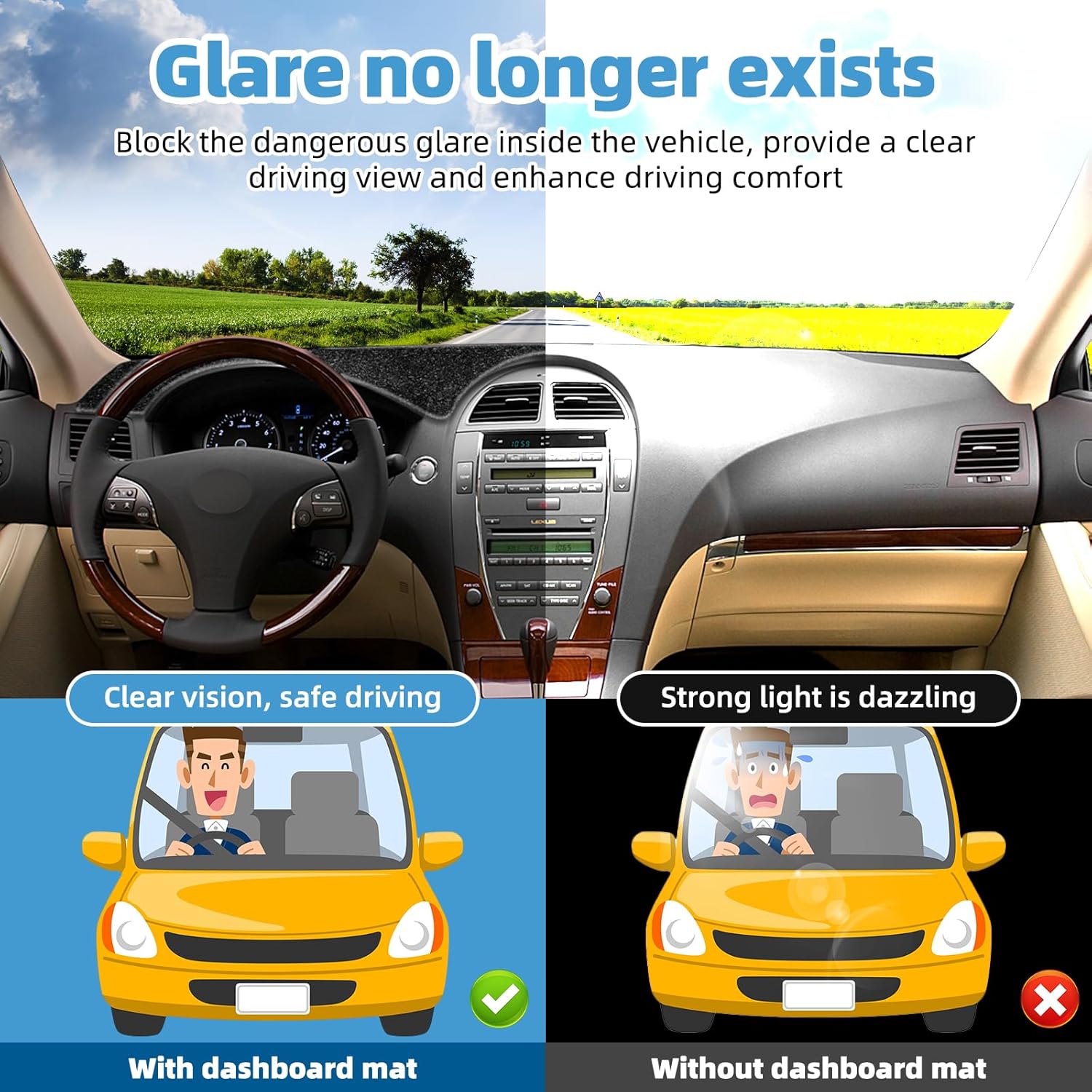 Dash Cover Mat for Lexus ES ES240 ES350 2007 2008 2009 2010 2011 2012 Non-Slip Dashboard Cover Mat Sunshade UV Rays Protector Interior Accessories