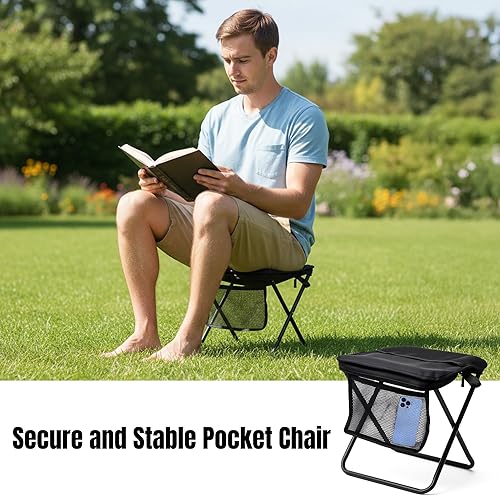 Miniatura 6 de Silla de bolsillo plegable para adultos, bolsa plegable para camping, para viajes, pesca, senderismo, cola, actividades al aire libre, taburete