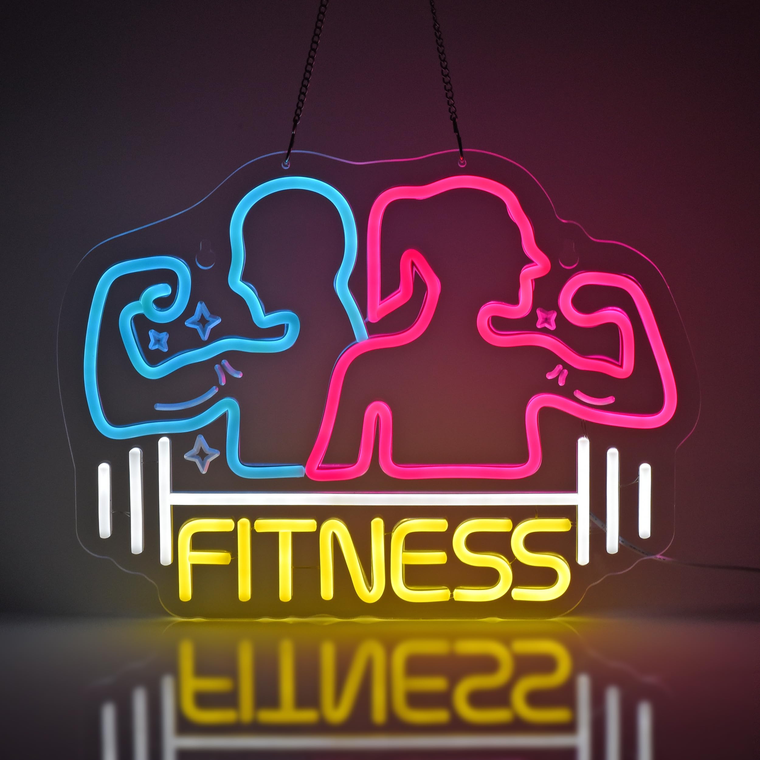Letrero de neón de fitness, luces de neón para colgar en la pared, decoración para gimnasio, sala de deportes, sala de juegos, cueva de hombre, regalos para niños y niñas, alimentado por USB,