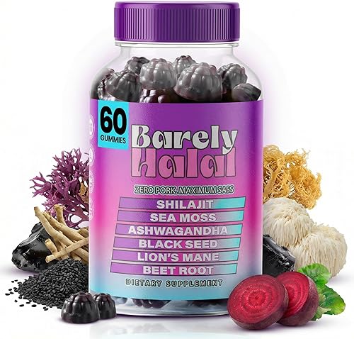 Gomitas Shilajit para energía y concentración – Ashwagandha, raíz de remolacha, melena de león, musgo marino y semilla negra – Suplemento adaptógeno