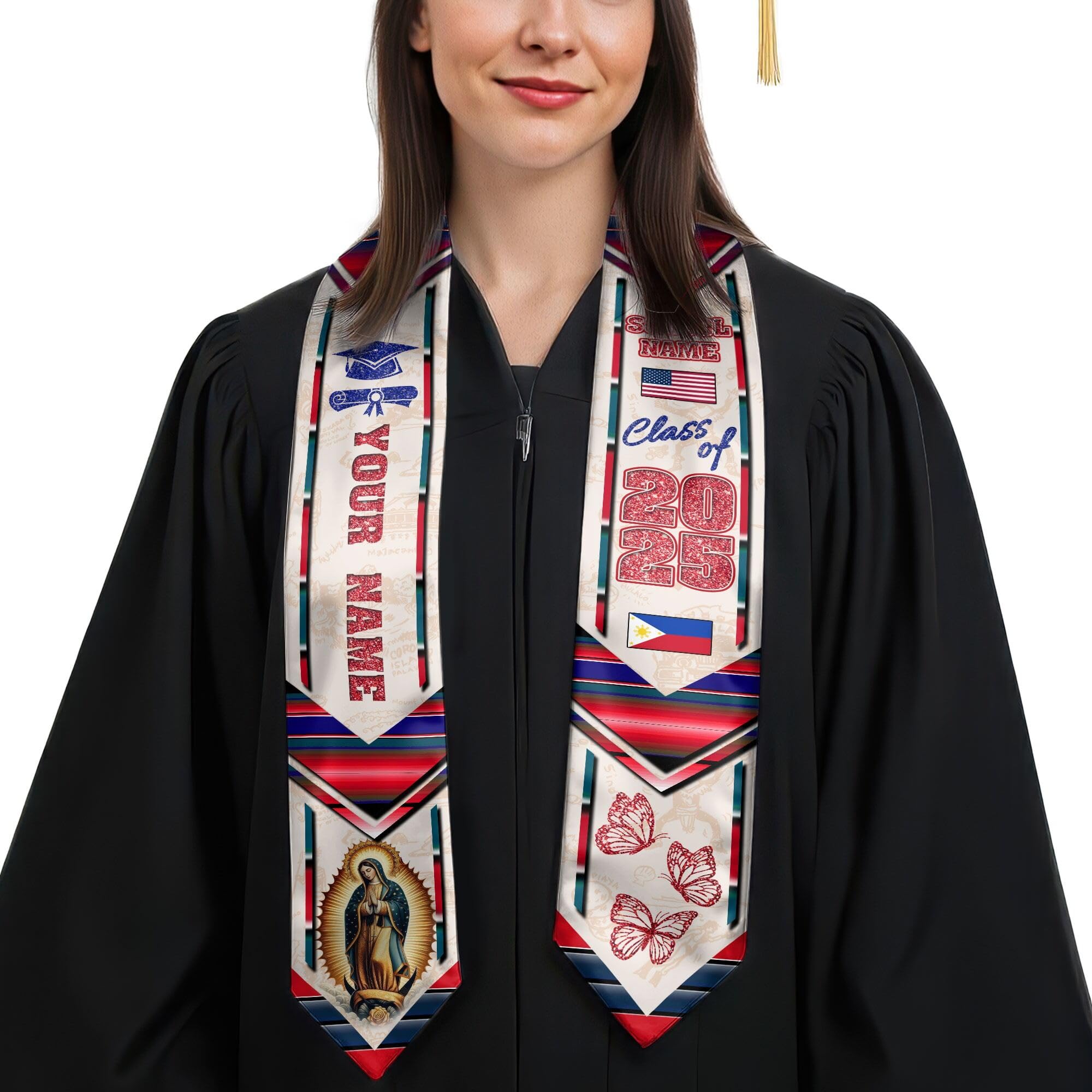 MonkeyVan Personalized Graduation Stole for Filipino Senior, Philippines Flag Graduation Sash Class of 2025 Grad Gifts S269