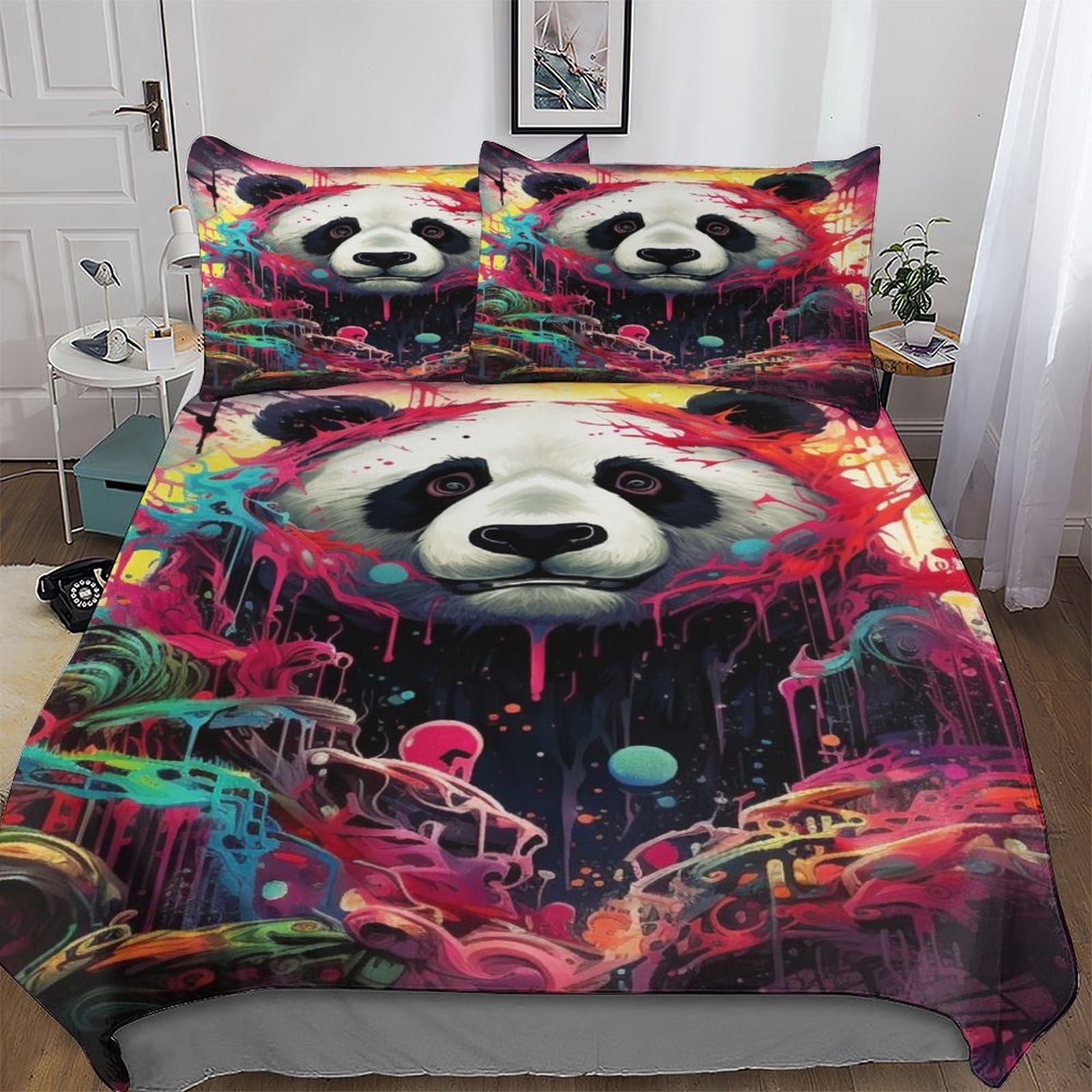 Housse de couette 200x200 panda parure de lit douce avec taies d'oreiller