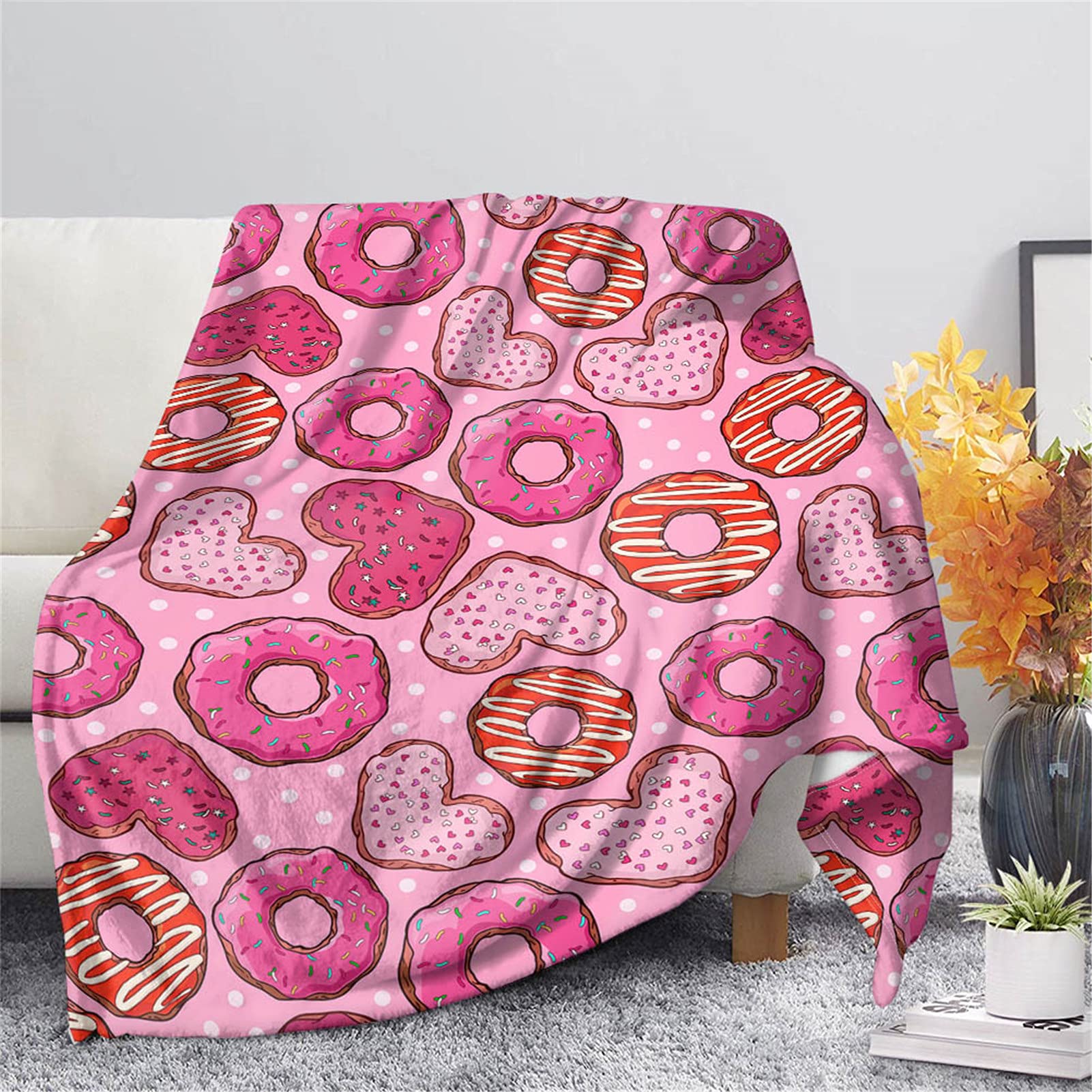 HUGS IDEA Pink Blanket Throws - Basic & Full Size, Heart Polka Dot Sweet Blankets Gift for Women & Girls, Versatile Blankets for Yoga, Picnic - XS — image 1