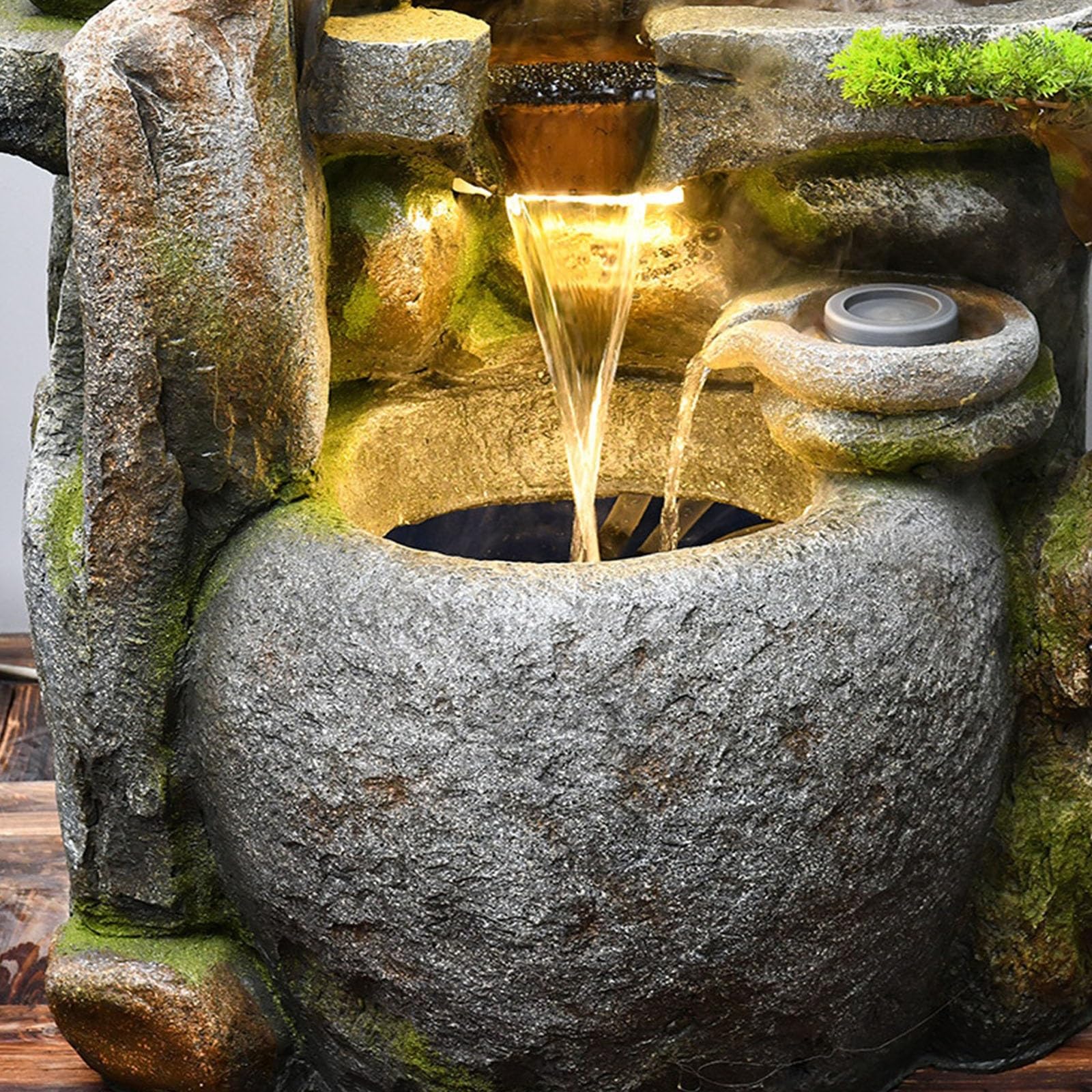 Dioche Fontaine à Eau de Bureau avec Eclairage LED - Ornament Décoration Feng Shui
