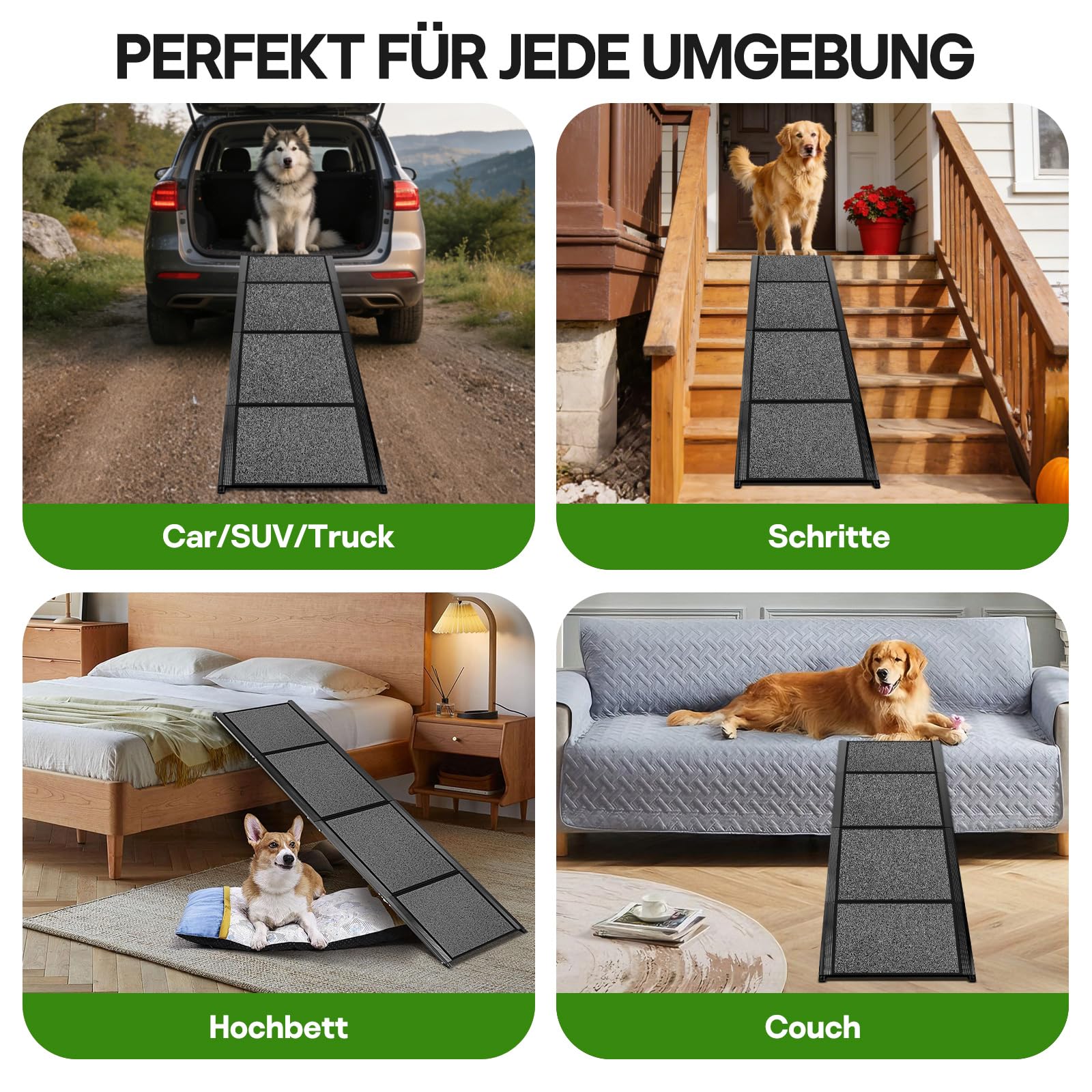 Hunderampe Auto Klappbar, 180CM x 50CM Extra Breit Hunderampe für große Hunde, Aluminium Hundetreppe Auto mit Schaumstoffgriff, bis 130 kg, rutschfest Rampe Hund für Autos, LKWs und SUV