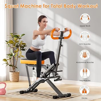 Squat Machine for Home Gym, Squat Rowing Machine with Adjustable Resistance and Optional Full Motion, Squat Assist Trainer for Glutes (Orange)