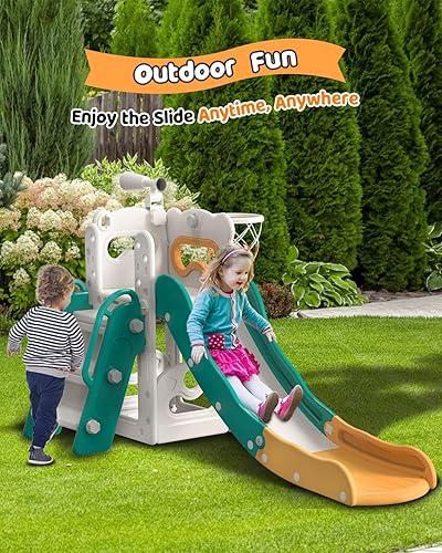 Miniatura 2 de Babytronic Tobogán infantil 6 en 1 para niños pequeños de 1 a 3 años, parque infantil para interiores y exteriores con aro de baloncesto y