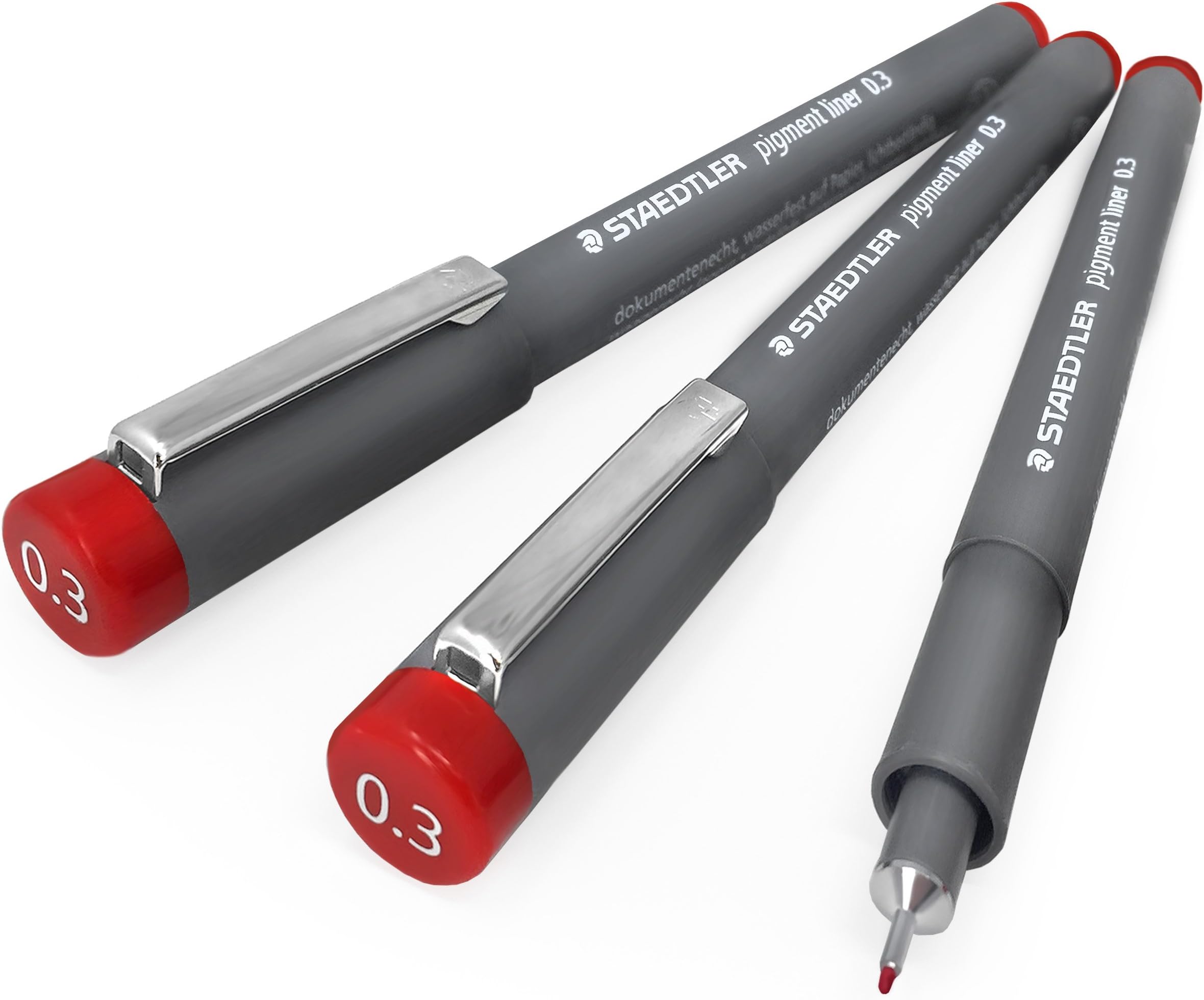 Staedtler 308 Pigment Liner Fineliner โ 0.3mm โ Pack of 3 โ Red