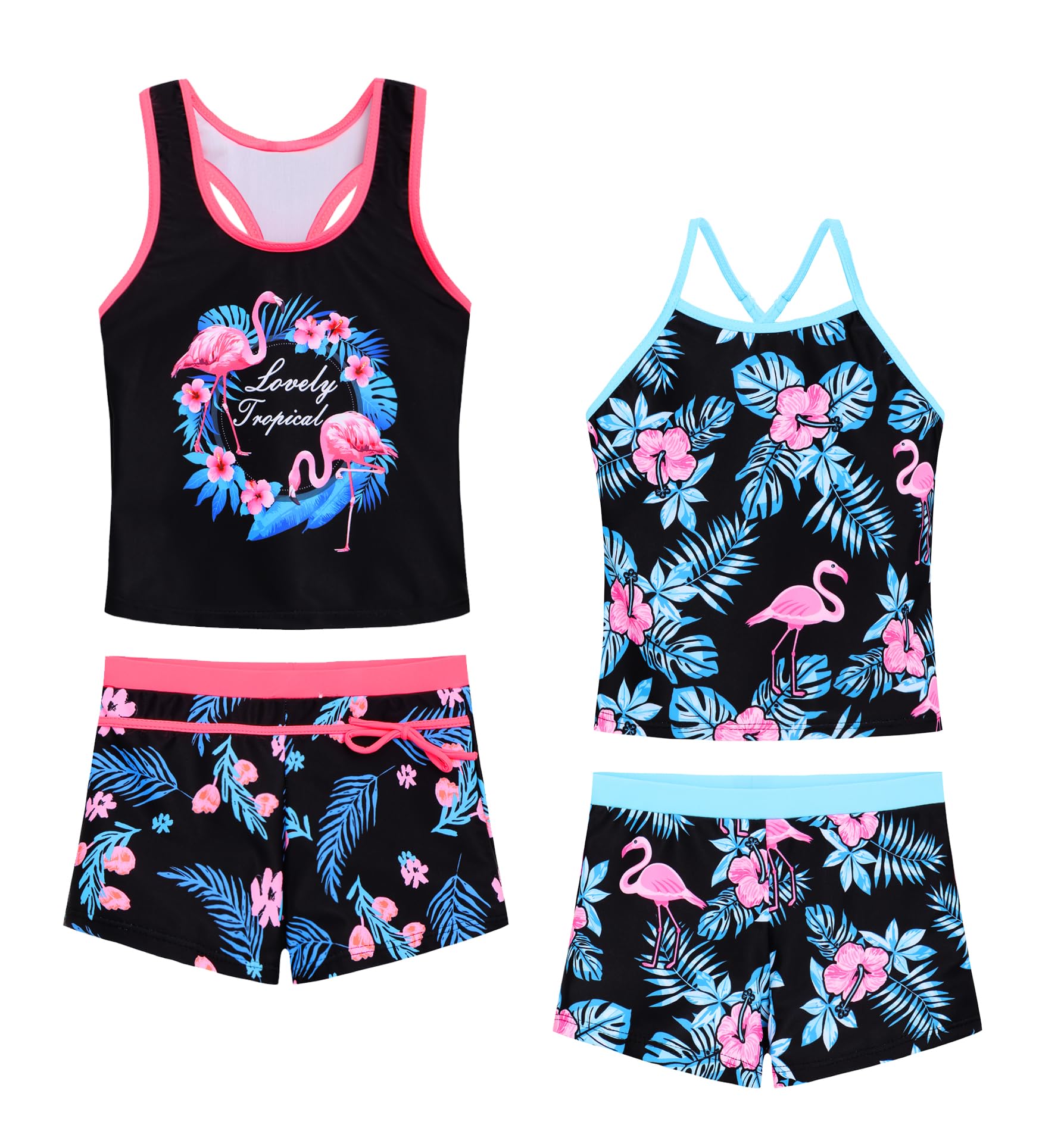 Akokvlar Girls Two Piece Bathing Suit Swimsuit Tankini Swimwear with Boyshort