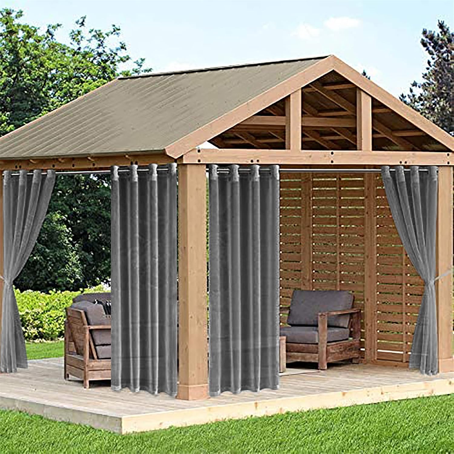 Sheers Outdoor Curtains 2 Packs Rustproof Grommet Indoor Outdoor Drapes Waterproof Privacy UV Protection Sheer Drapes Panels for Porch, Deck, Pergola (52 * 95in(132 * 241cm),Black)
