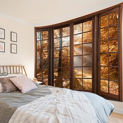 HVEST Colgante de pared de bosque otoñal, árbol de arce marrón con sol brillante, paisaje natural vintage para decoración de sala de estar, 92.5 x