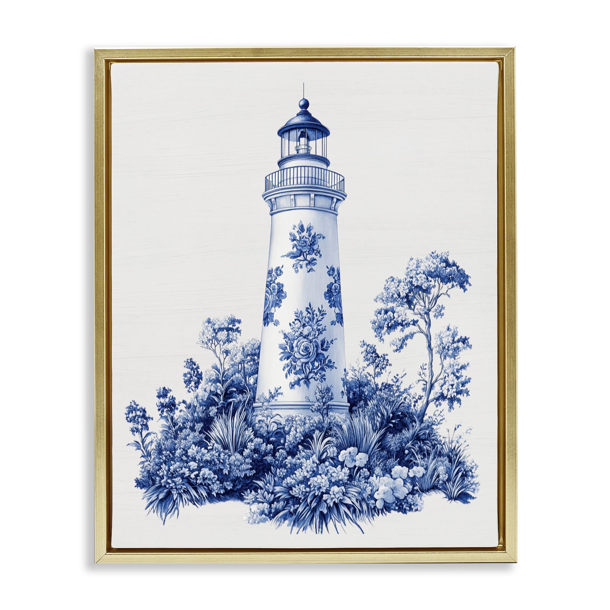 'Toile Patterned Lighthouse'| Floating Frame Canvas Art