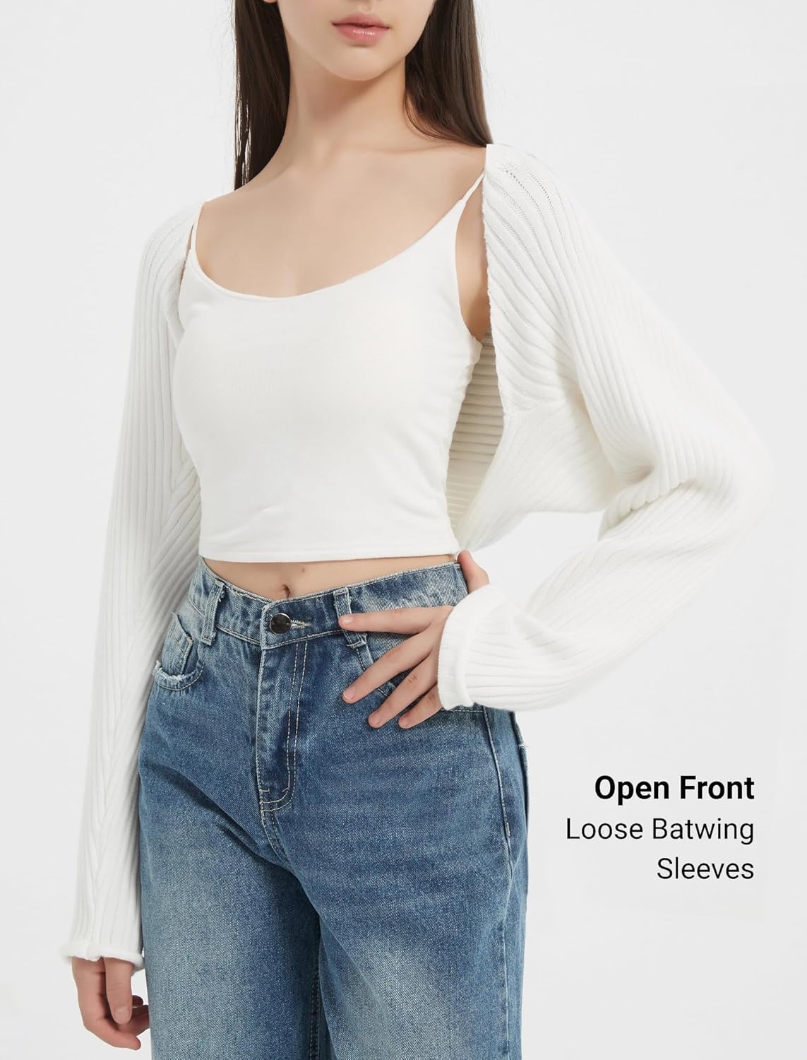 EXARUS Girls Cardigan Teen Open Front Cropped Sweater Long Sleeve Shrug Bolero Ribbed Lightweight Casual Dressy Knit Top - Image 3