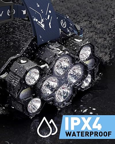 Miniatura 6 de Victoper Linterna frontal recargable, 22000 lúmenes, súper brillante, 10 LED, luz de cabeza de 8+2 modos con luz roja para adultos, linterna de