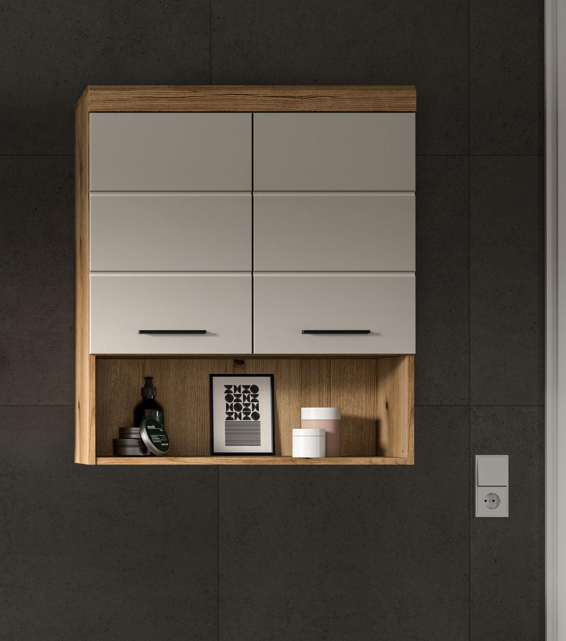 xonox.Home Armoire Suspendue Scout 74 x 79 x 24 cm en Imitation chêne évoak et Cachemire Mat – Armoire Murale Moderne pour Salle de Bain – Peu encombrante – Combinable de manière élégante et