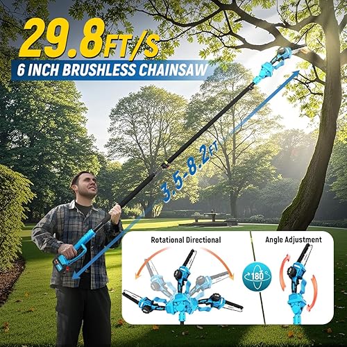 Miniatura 3 de Sierra de poste para recortar árboles, podadora de árbol de poste de alcance de 15 pies, motosierra eléctrica de poste de 6 pulgadas para corte de