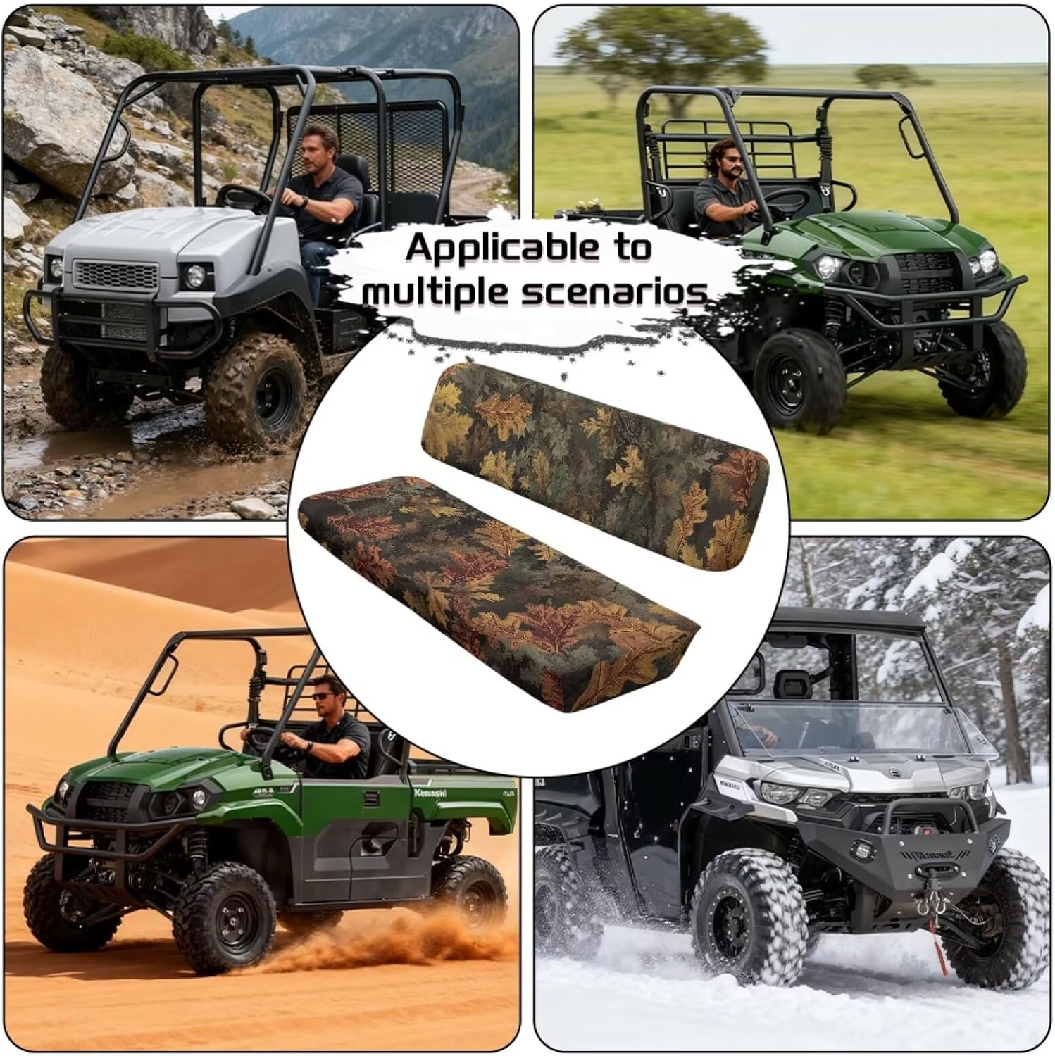 UTV Seat Cover Dustproof Powersports Seats Covers Hunting Leaf Print Mule Bench Seat Cover Compatible with Mule SX 2017-2023 Washable Interior Decor
