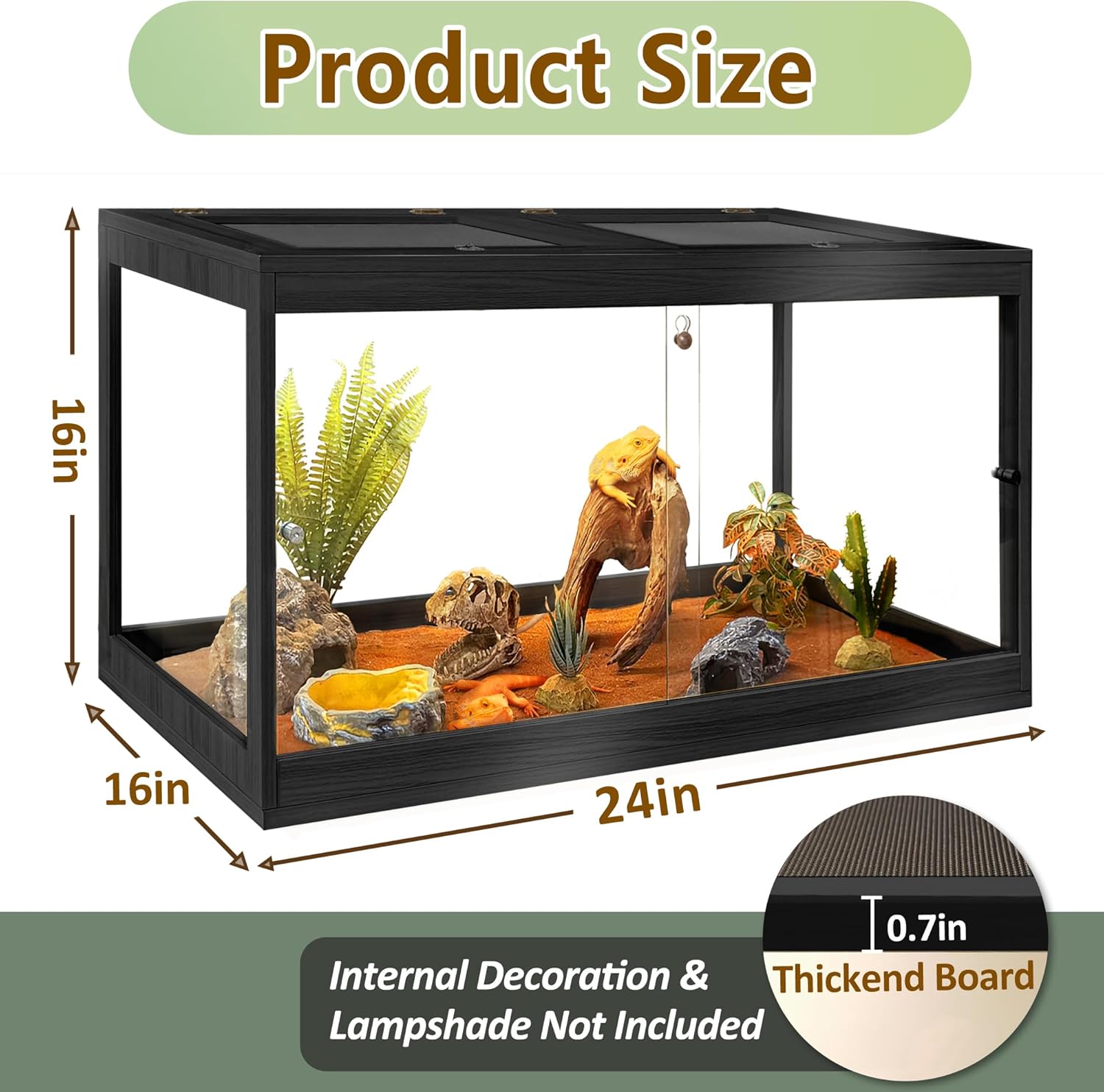 PROLEE Bearded Dragon Tank 30 Gallon, Tempered Glass Reptile Tank with Meatl Mesh Roof and Front Sliding Door, Anti-Scratch Lizard Tank,Spacious Reptile Enclosure for Snakes,Lguanas (Black) Black 30Gallons?24"x16"x16"