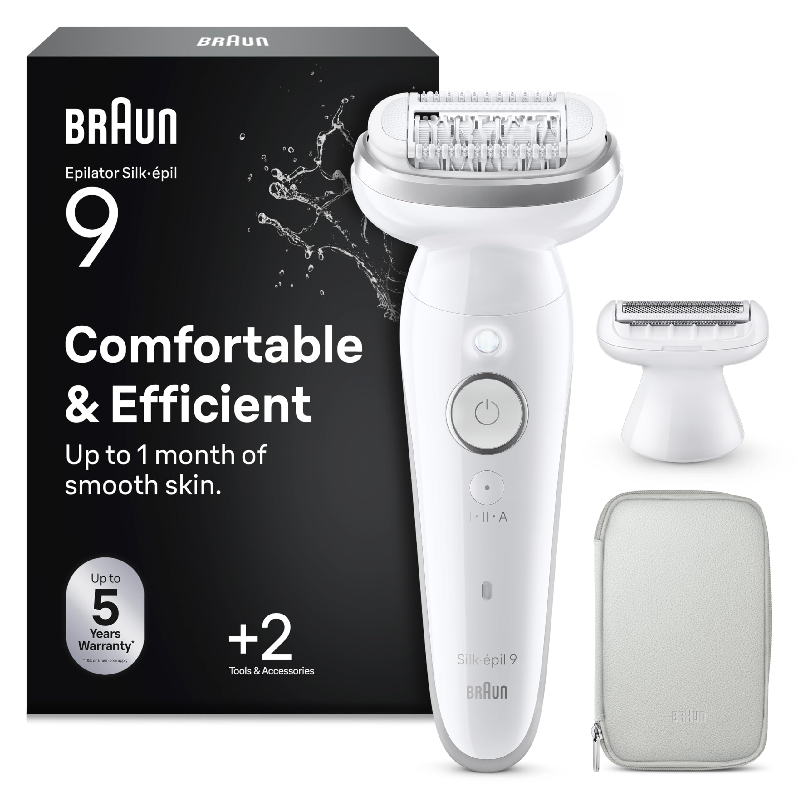 Braun Silk·épil 9 Epilator for Women, 9-041, Silver - Pivoting Head for Easy Hair Removal, Wet & Dry Use, Shaver Head, Trimmer Comb, Lasting Smooth Skin