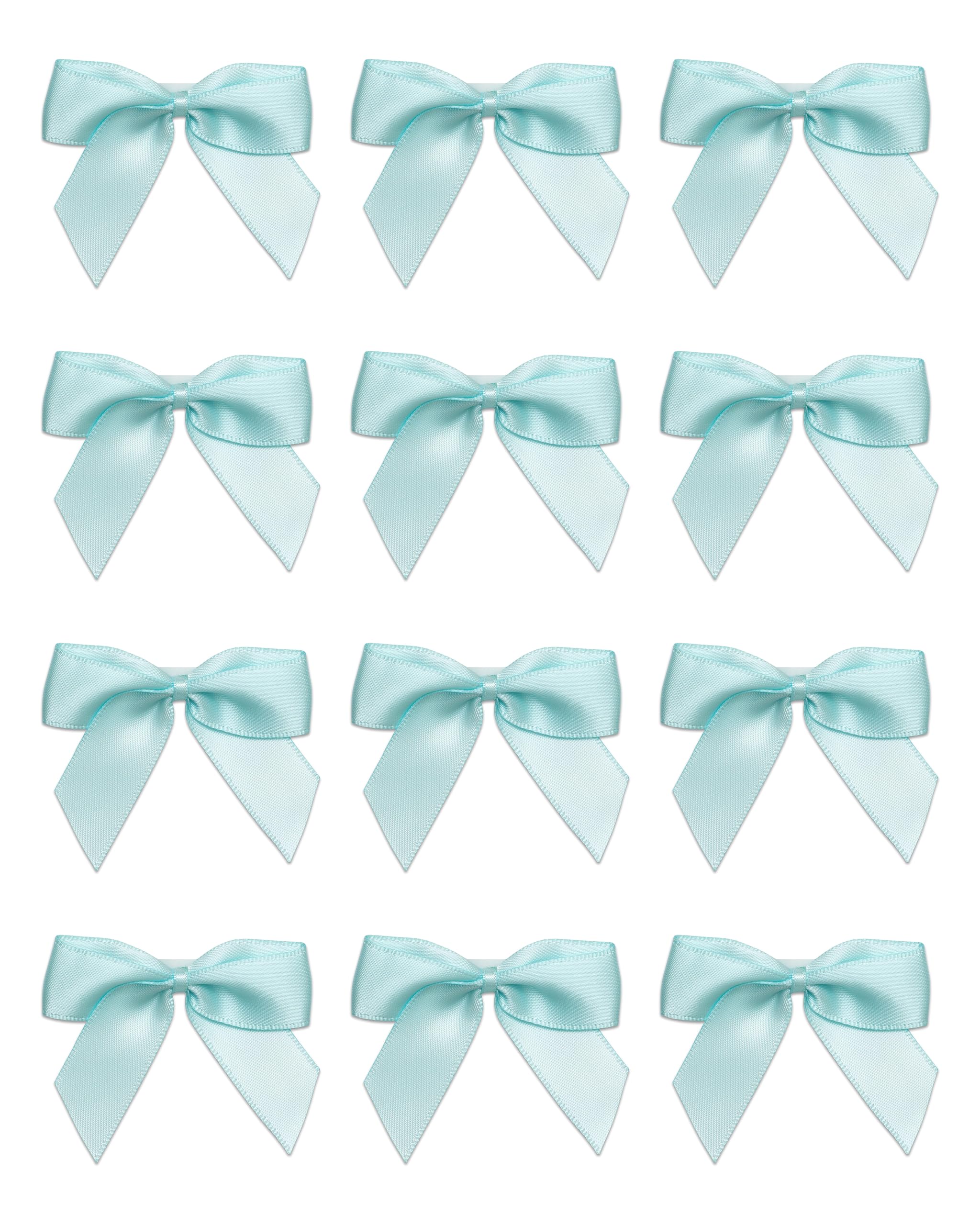 Italian Options Small Satin Ribbon Bows, Self Adhesive Bow Decorations for Crafts, Gift Wrap, Hampers, Hair Bows, Wedding Stationery, Floristry, Christmas, Cakes, Crafting, Duck Egg, 12 Pack, 5 cm