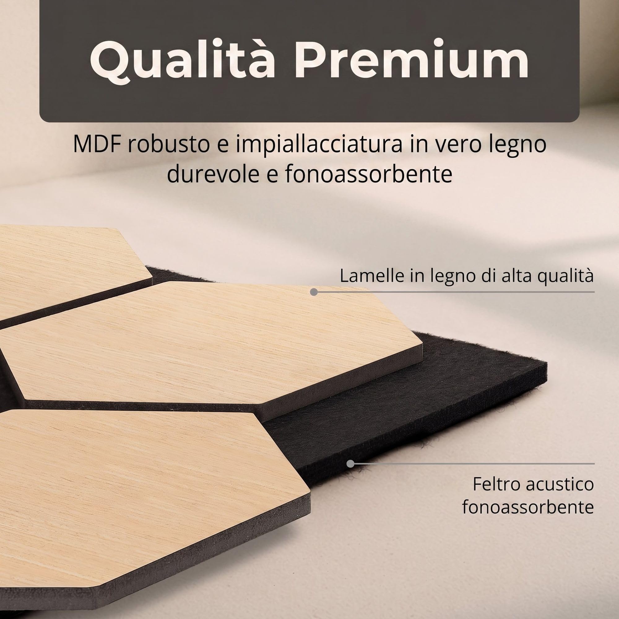 4x Pannelli acustici esagonali 76 x 62cm Rovere chiaro legno