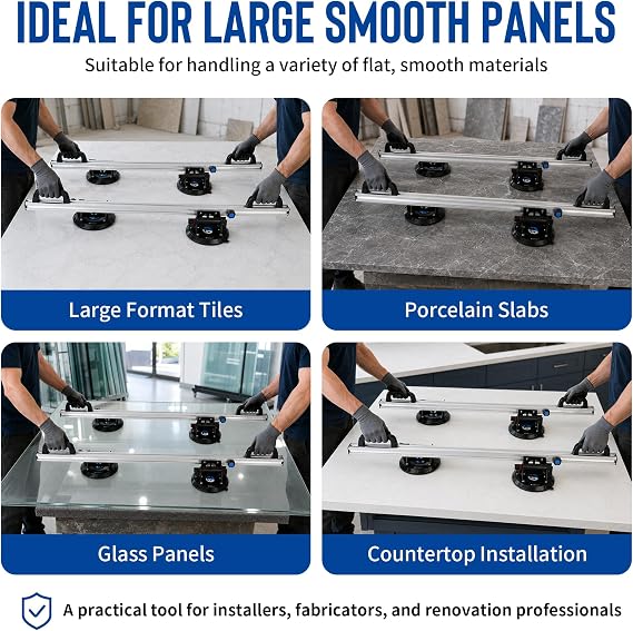 LOZLIN Double Handle Vacuum Suction Cup Lifter, Heavy Duty Aluminum Alloy Tile Glass Suction Gripper, Adjustable Stone Slab Carry Tool for Moving Lifting Installing Floor Wall Countertop Materials
