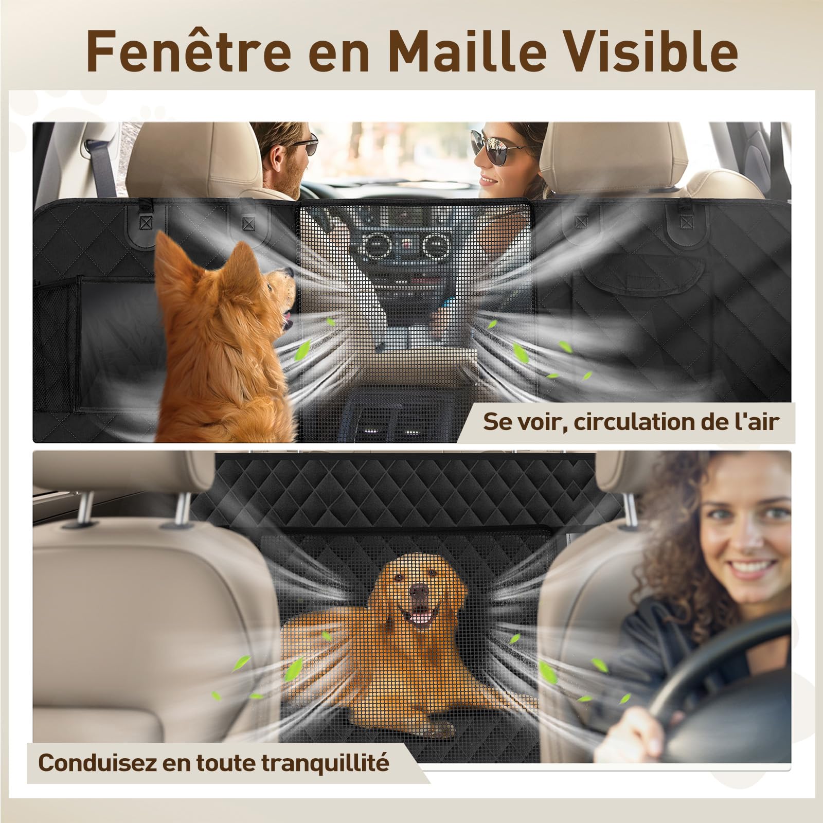Gimars Protection Voiture Chien, 157 * 137cm Housse Voiture Chien Imperméable et Antidérapante, Universel Protection Siege Transport avec Maille Visuelle Fenêtre et Rangement Pochette