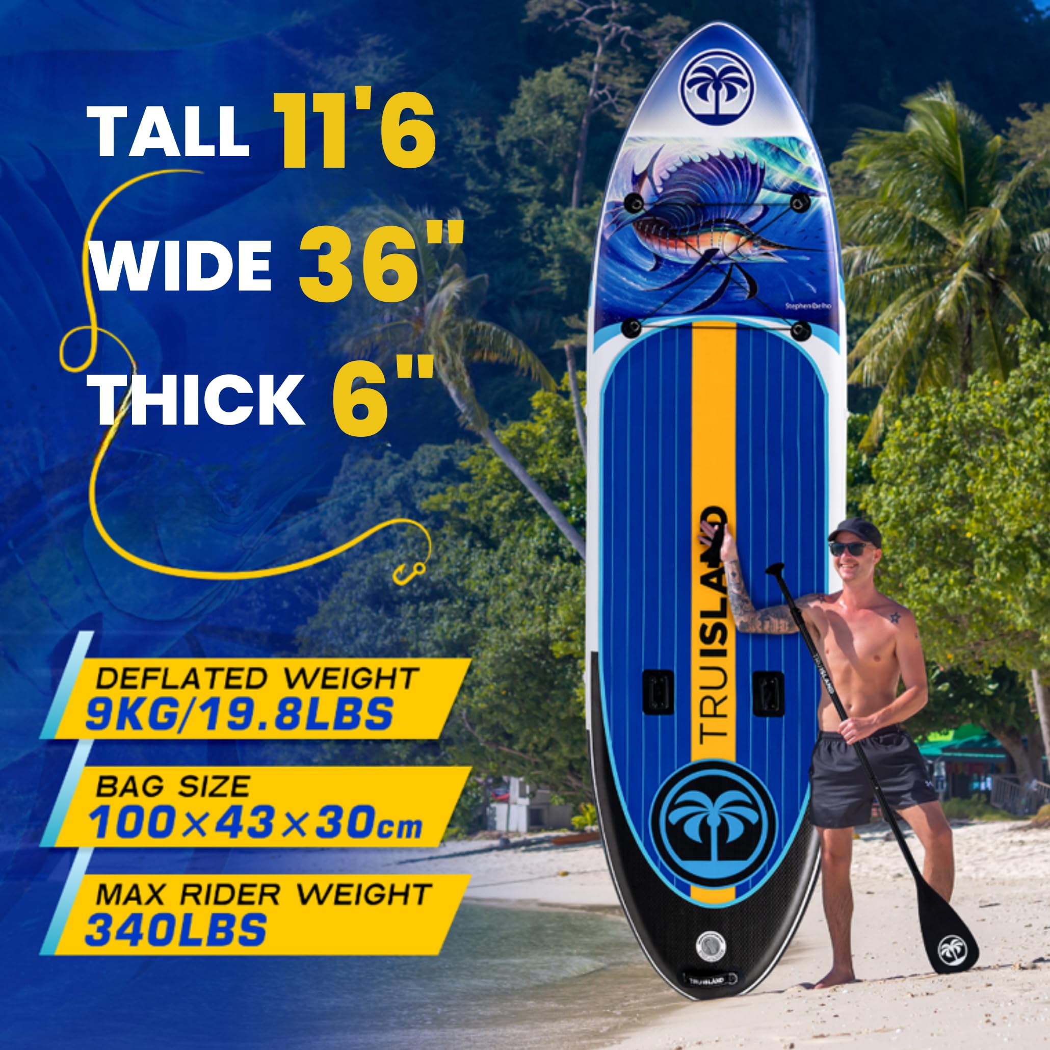 TRUISLAND Inflatable Paddle Board, Stand Up Paddle Board with Backpack, Non-Slip Thickened Deckpad, Waterproof Phone Case, Leash, Paddle, Hand Pump