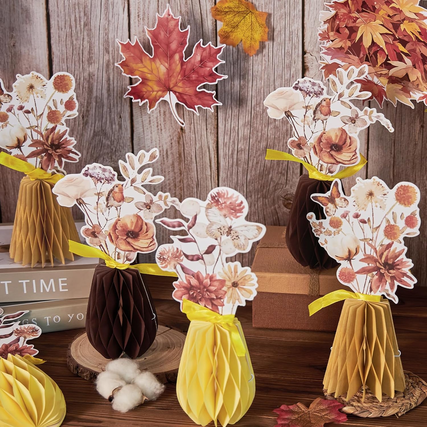 Paper Jazz Boho Flowers Table Decoration,9pcs Fall Centerpieces for Tables,Brown Champagne Beige Paper Flowers for Home Indoor,Dahlia Decoration for Baby Shower Neutral Birthday Wedding