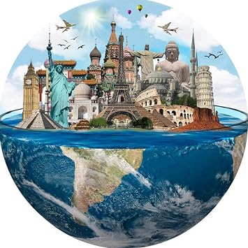 Jigsaw Puzzle Round 1000 Pieces Art Puzzle for Home Office Decoration, Difficult and Challenge Game for Families, Adults, Couples Large 27 Inches City Icons