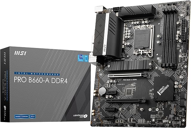 MSI PRO B660-A DDR4 Motherboard, ATX - Supports Intel 12th Gen Core Processors, LGA 1700 - DDR4 Memory Boost 4800+MHz/OC, PCIe 4.0 x16 Slot, 2 x M.2 Gen4 Slots, 2.5G LAN