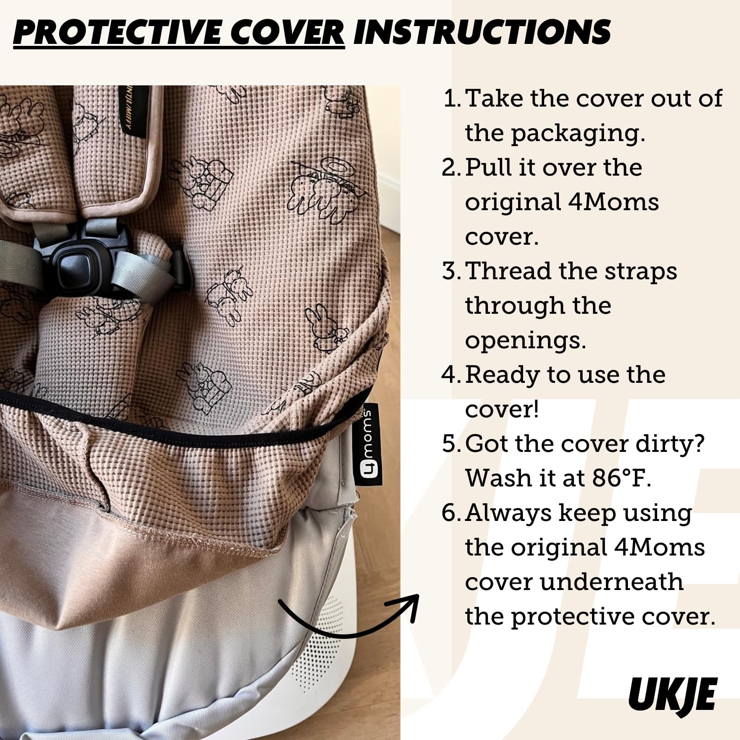 UKJE Protective Swing Cover Compatible with 4moms or MamaRoo 5, Multi-Motion Baby Swing, Baby Swing Liners, Baby Rocker Cover, Easy to Install, Easy to Wash, Handmade in Europe - Miffy