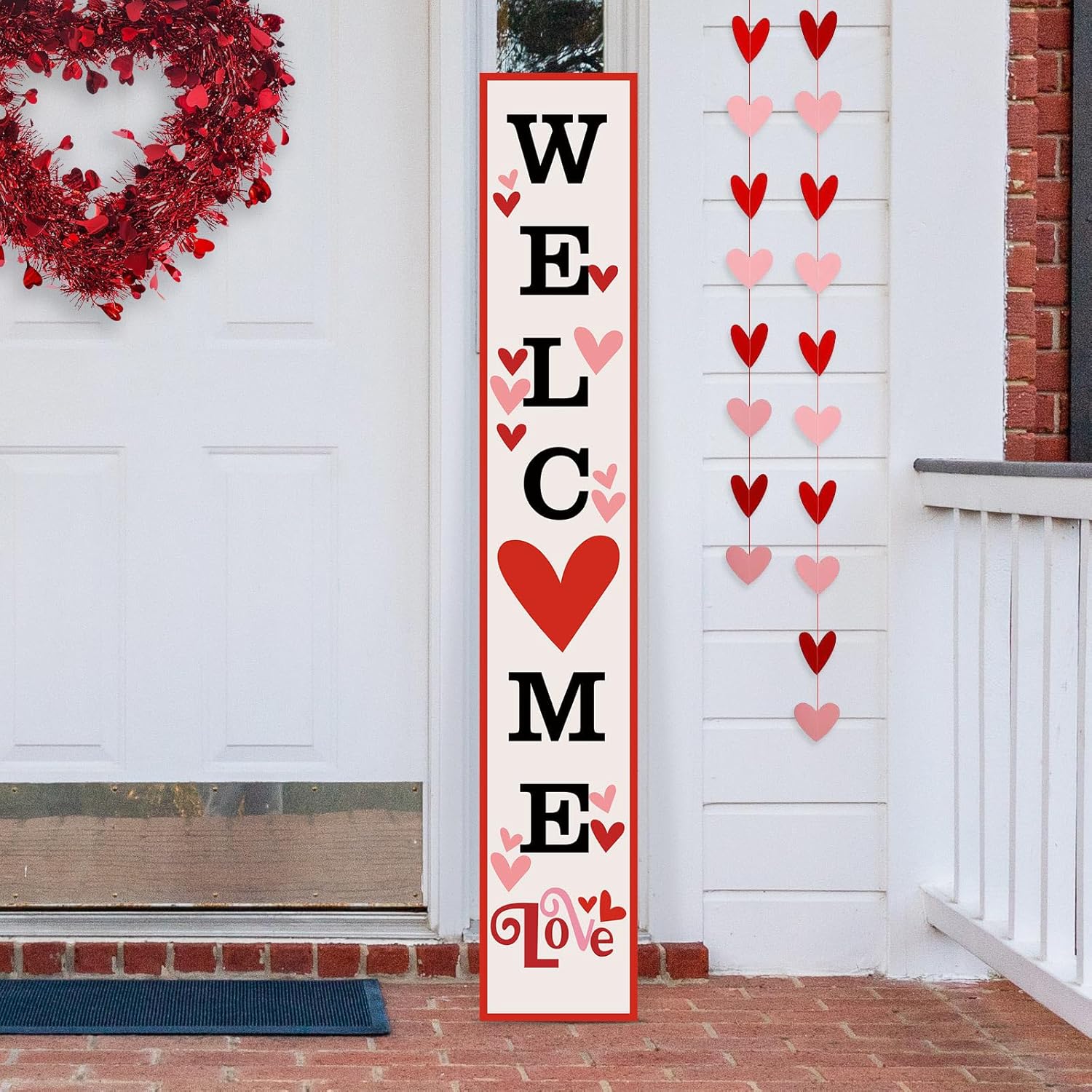 Easter Porch Sign, 47"H Large Wooden Porch Decor, Tall Leaner Vertical Welcome Sign for Front Door Standing, Easter Spring Outdoor Yard Rustic Farmhouse Decorations for Home