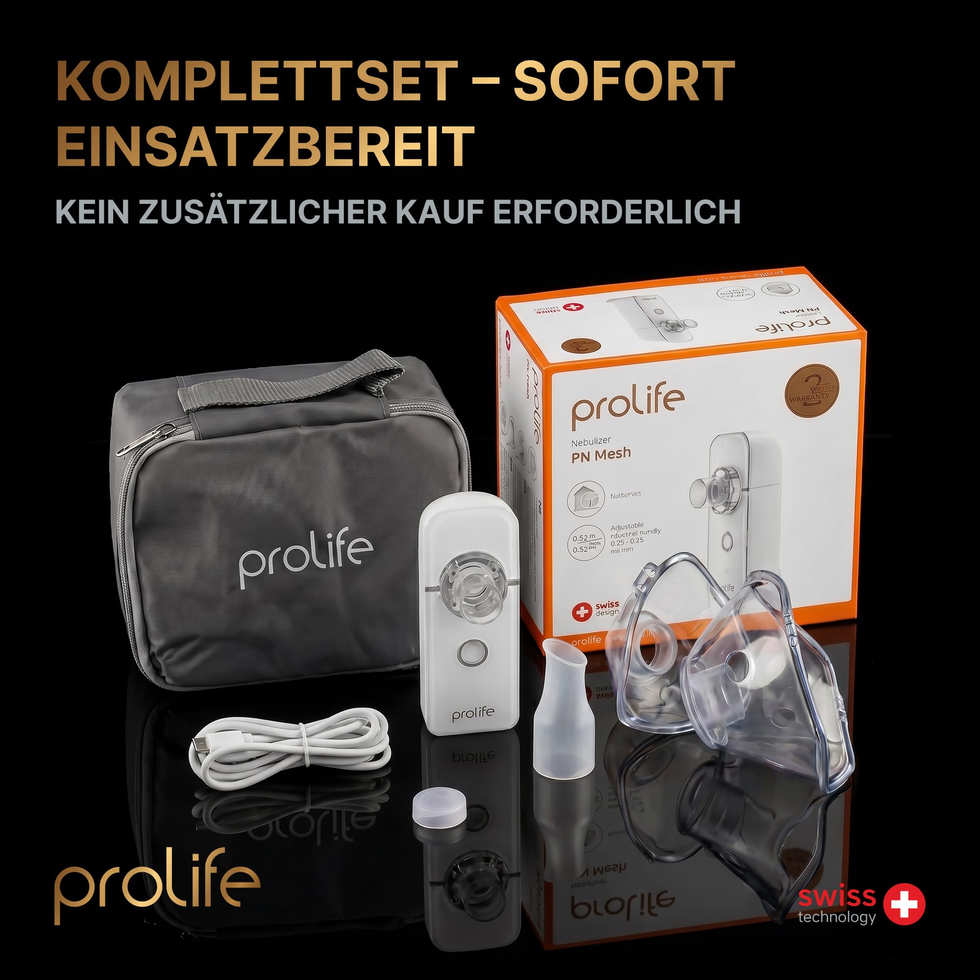 Prolife PN Mesh Inhalationsgerät Erwachsene & Kinder Ultraschall Vernebler Dampfinhalator Inhalation Bulletsnsgerät Baby